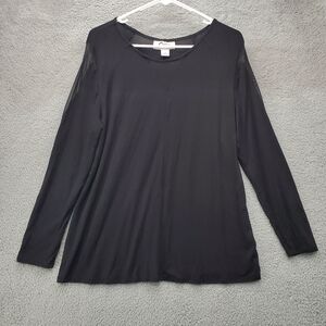 Catherines Curvy Collection Long Sleeve Top Size 1X Black Sheer Detail